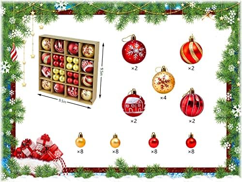 Enfeites de Natal, bolas de Natal, enfeites de bola de Natal, um conjunto de 44 bolas de Natal, ornamentos de árvore de Natal vermelhos e dourados, ideais para festas de Natal, festas de casamento, decoração de casa