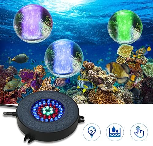 ABESTFISH AQUARIUM BOBLE LED LUZ, 36 LEDS Tanque de peixes Luzes de aquário Air Kit de disco de pedra