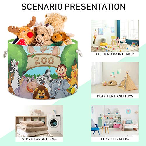 Zoo Toy Torth Round Canvas Organizador Cesta de armazenamento Bin impermeável para crianças Roupa do banheiro para crianças cesto 2040182