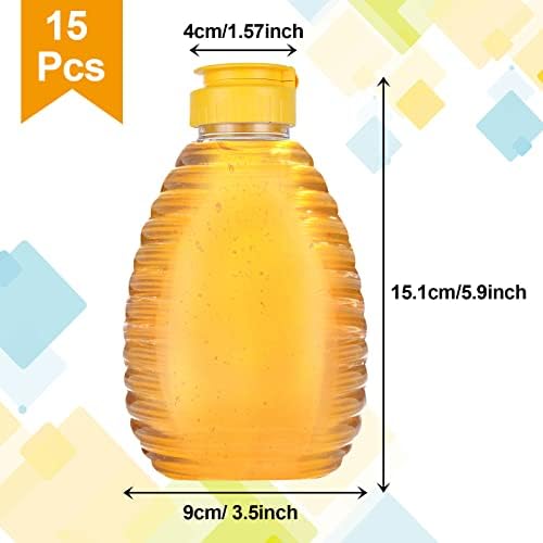 Acxfond 15pcs 16 oz frascos de mel, recipientes de mel vazio, potes de mel de plástico transparente, garrafa de mel com vazamento com vazamento, tampas superiores para armazenar e dispensar