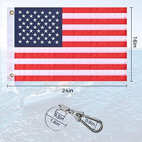 2 Pacote Bandeira americana de barco com 4 grampos de pólo de bandeira de barco, bandeira marinha dos EUA com estrelas bordadas de dupla face e ilhós de metais,