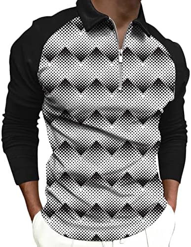 BEUU 2022 Novas camisas de pólo para homens, zíper para o pescoço de manga longa de bolinhas geométricas imprimir tampos de golfe casual camisa de designer casual