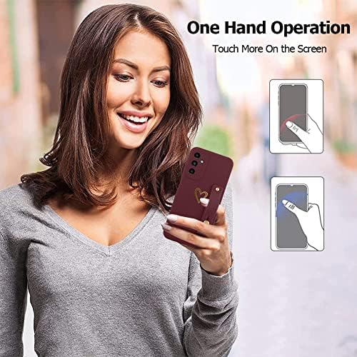 Fiyart projetado para a capa Samsung Galaxy A14 5G com suporte para telefone fofo de proteção de proteção de câmera de proteção de amor com cinta para mulheres meninas para Galaxy A14-Wine Red