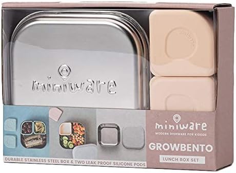 Miniware GrowBento Box e 2 silipods | Lancheira de aço inoxidável durável 304 e recipientes de armazenamento de silicone à prova de alimentos à prova de alimentos | Cresce de purês de bebês a almoços escolares