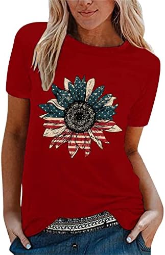 Camisa de pescoço de tartaruga para mulheres Independente feminina Independente Sunflower Print camiseta de manga curta leve leve