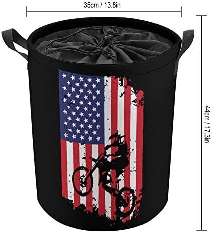 American Flag Motocross Dirtbike Laundry Basket com tração de tração de tração de lavanderia para viajar para viagens em casa