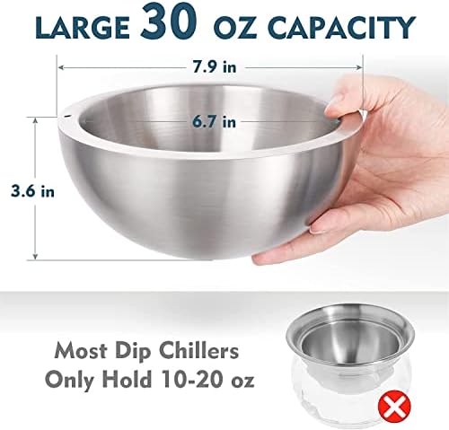Dip Chiller Bowl - Grande 30oz - Aço inoxidável durável - gelo frio e fervendo quente - Gelo