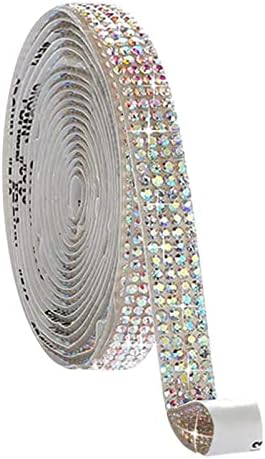 Fita de diamante de strass de cristal autônoma, tiras de diamante Bling Bling Crystal Ribbon adesivo, 4 linhas decoração de adesivos de gem Diy com strass de 2 mm para artesanato de artes, carro ＆ Decoração de presente