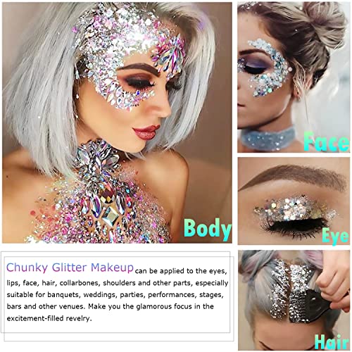 Glitter corporal, brilho do rosto, maquiagem grossa de glitter, lantejoulas holográficas lantejas de cabelo