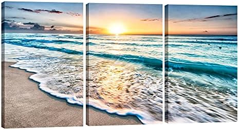 Pyradecor dourado emoldurado na praia azul sunrise white onda de imagens pintando na tela ao pôr do sol