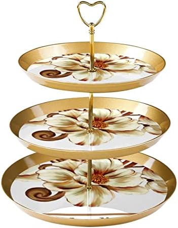 3 Stand de sobremesa em camadas, suporte de árvore da torre de cupcakes dourados para pastelaria, padrão