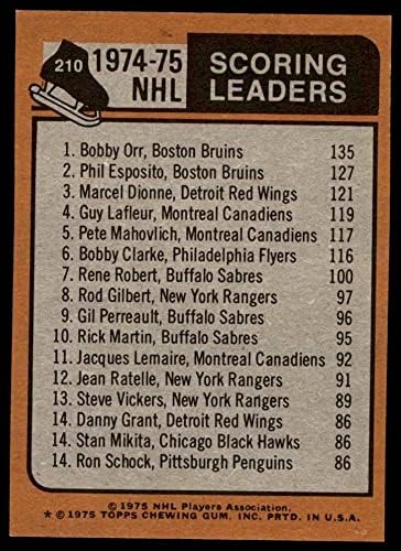 1975 Topps 210 líderes de pontuação Bobby Orr/Phil Esposito/Marcel Dionne Bruins/Red Wings NM Bruins/Red