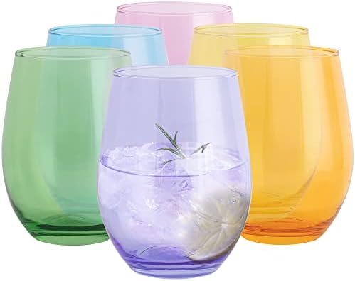 Óculos de água coloridos Tumblers Conjunto de vidro de vidro bebidas bebidas de suco de refrigerantes bebidas de copo de vidro de vidro de vidro bebendo | Lavagem de louça Safe | Coleção Phoebe Rainbow | 580 ml | Conjunto de 6