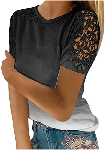 Gradiente feminino túnicas slim tops tips de pescoço oco com manga curta de manga curta ombro floral tops casuais 2023 o0