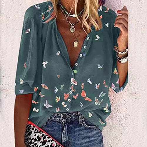 Mulher Butterfly Button Up Shirt Fashion Trend Clothing Logo Fit Casual Halva Impressão V Camiseta Blush Blouse