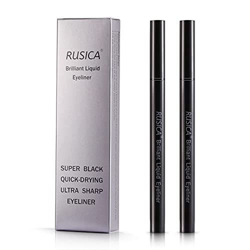 RUSICA 2 Count Eyeliner líquido impermeabilizador Ultra-Fine Tipa de ponta Boldada Estilista de maquiagem ocular resistente aos olhos, preto, 0,3 fl. Oz
