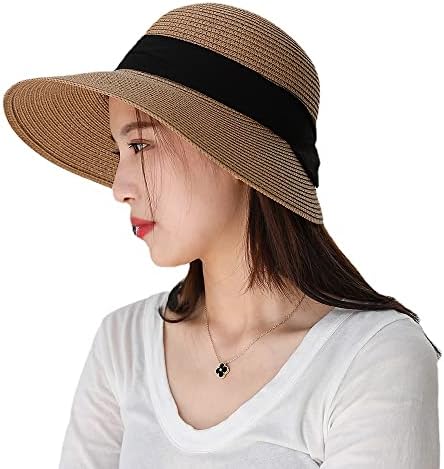 Chapéus de palha do sol de Summer Beach para mulheres largura BRIM Packable Travel Bucket Hats Upf 50+
