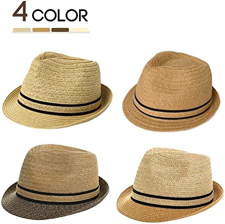 Jeff & Aimy 1920s Straw Panamá Fedora Capace para homens Sun Summer UPF 50 Gatsby Derby Hat for Womens Oversize