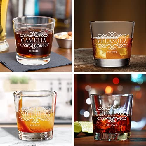 Teemore Personaliza Rochas de coquetéis antiquados Adicionar seu nome Aniversário de aniversário inicial gravado Whisky Glass 9oz