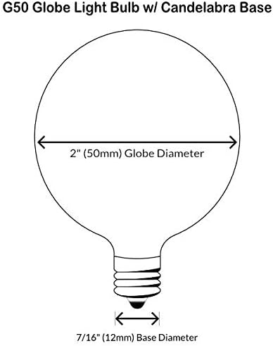 Lâmpada do globo Sival G50, 7 watts, base de candelabros, 2 de diâmetro, pacote de 25
