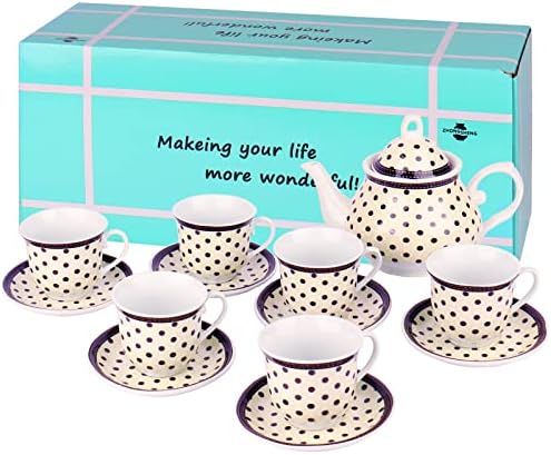 Conjunto de chá: xícara de chá de chá de café cerâmica de 15 peças e pires de 6 pessoas Buepot Sugar Bowl Milk Pot