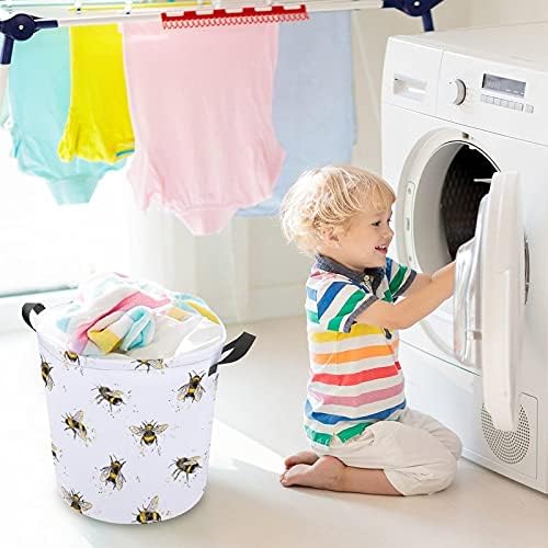 Foduoduo Cesta de lavanderia Summer Bumblebee Flying Yellow Laundry Tester com alças Saco de armazenamento
