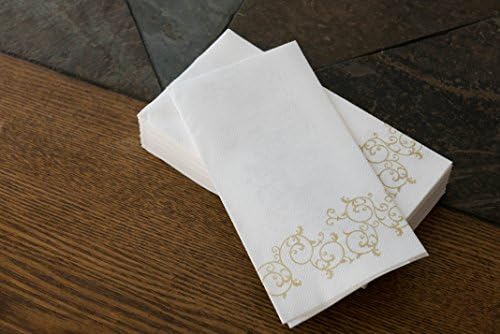Toalhas de mão de banheiro descartáveis ​​de hóspedes descartáveis ​​- Design floral de ouro - toalhas de papel descartáveis ​​de linho, textura tipo pano, uso único - Tamanho perfeito: 12x17 ”desdobrado e 8,5x4” Caixa dobrada - de 100