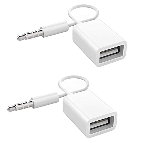 Urtop 2-Pack Aux para USB Adaptador, USB 2.0 Feminino a 3,5 mm Conversor de áudio masculino