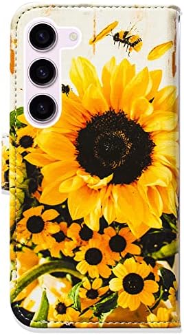 Caso BCOV Galaxy S23 Plus, capa de carteira de capa de abelhão de girassol com o suporte do slot de cartão para o Samsung Galaxy S23 Plus