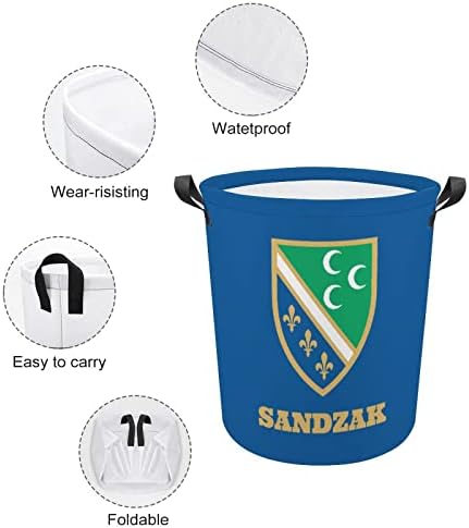 Sandzak Flag Dobrável Cesta de lavanderia Saco de armazenamento à prova d'água com alça 16,5 x 16,5 x 17