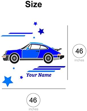 Carro de desenho animado colorido com elementos geométricos, estrelas e nome dos meninos para adesivos de nome personalizados - personalizar decalque da parede do carro para decorações de quarto de berçário para meninos