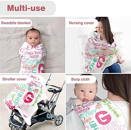 TEANEMAN Cobertores de bebê personalizados para meninas, cobertores de bebê floral personalizados com nome, presentes para bebês com monograma, cobertores recém -nascidos, floral, decoração de berçário