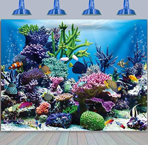 Binqoo 7x5ft verão subaquático pano de fundo do mundo sob o mar de aquário marinho coral tropical peixe azul oceano cenário de mergulho Holiday Baby Birthday Party Decor do fundo do mar