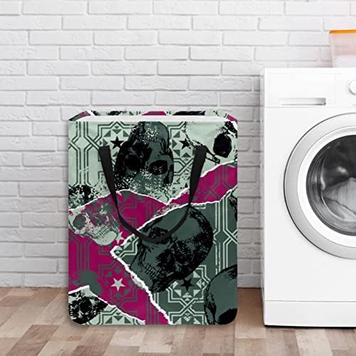 Vintage Retro Skull Print Print Collapsible Laundry Horty, 60L de lavanderia à prova d'água de lavagem de roupas de roupas de roupas de roupas para o dormitório quarto do banheiro