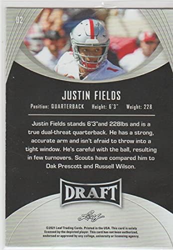 2021 Draft de folhas 2 Justin Fields Ohio State Buckeyes XRC NFL Football Card NM-MT