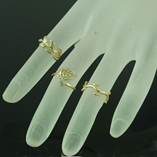 Nongkhai Shop Fashion 3pcs liga feminina Gold/prata Siltenstone Folha Knuckle Midi Ring Ring Color Gold
