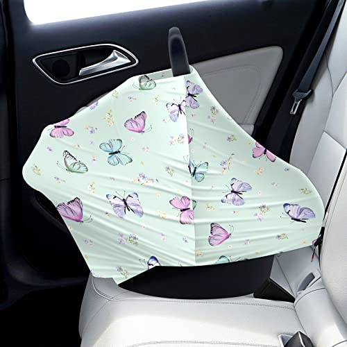 Capas de assento de carro para bebês roxo Butterflies Campa de enfermagem verde -verde Capinho de carrinho de lenço