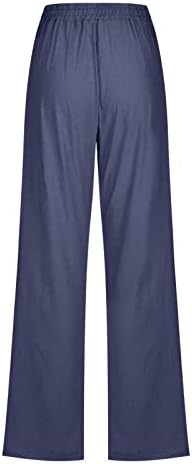 Calças de linho de algodão calças casuais de verão com bolsos soltos de cordão solto de cintura alta