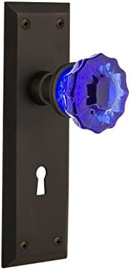 Armazém nostálgico 725740 Placa de Nova York com Keyhole Privacy Crystal Cobalt Glass Door Knob em bronze atemporal,