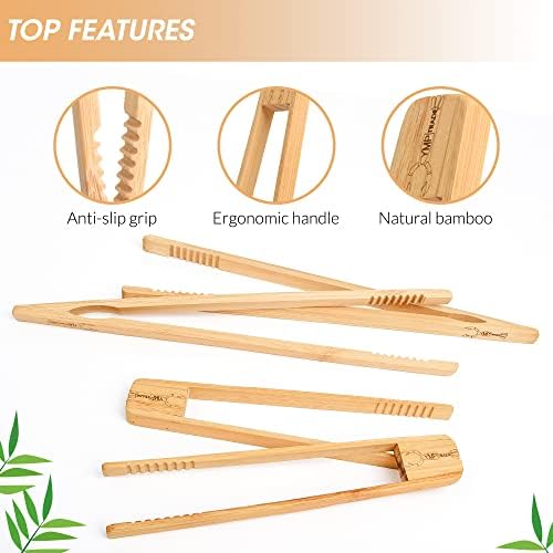 Comércio de YMP - pinças de bambu para servir alimentos - pinças de madeira para cozinhar torradeira que serve mini aperitivos perfil de charcutaria anti -deslizamento, revestimento de óleo, conjunto de 2 e 2 pcs