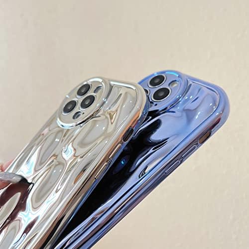 WPCase Compatível com 3D iPhone 14 Pro Max Caso de revestimento de luxo meteorito forma de silicone macio com moda de moda Bling Glitter Shopfroof para mulheres meninas -silver