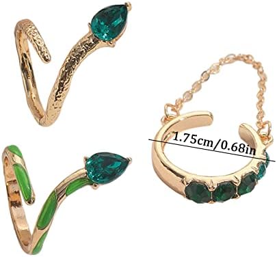 Dia dos Namorados Presente 3 peças Defina pedras verdes com diamantes anel conjunto para mulheres vento incrustado 3 peças anel de anel de 2pcs tamanho 9 anéis