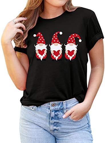 Camisa do Dia dos Namorados da FMCHICO para feminino Gnomos fofos T-shirt Love Camisetas estampadas