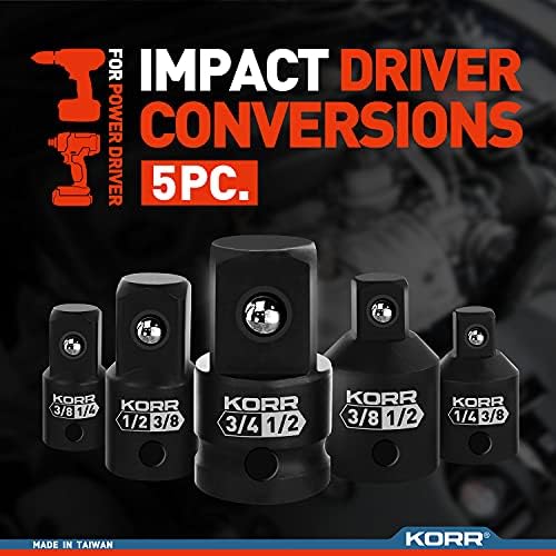 Korr Tools KSS010 5PC Conjunto de conversão do driver de impacto | Conjunto de redutor | Adaptador de soquete