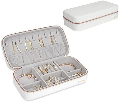 Caixa de jóias V-lafuy Pequenas caixas de jóias PU CATURA DE JOODY TRAVELA PORTÁVEL, grande capacidade para anéis Brincos Colares de colares de pulseiras, branco