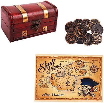 Caixas de tesouro de piratas waahome caixa de lembrança de tesouro de madeira para crianças presentes, decorações