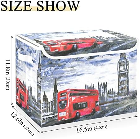 Innwgogo London Big Ben. Libes de armazenamento com tampas para organizar os organizadores do armário com alças Oxford Ploth Storage Cube Box for Pets Toys