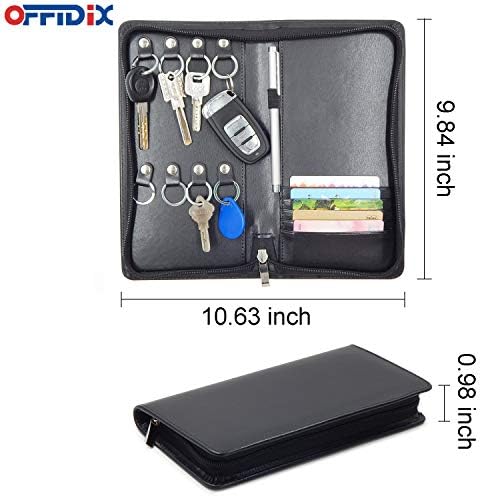 Offidix PU Leather Portable Key Cabinet, 8-Key Gays portátil Zippered Casos Menus Card Card Padfolio Business Padfolio Para vendas imobiliárias, executivos de hotéis, serviço de carro
