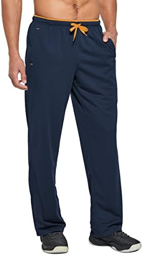 Raleude Fitnes Men's leves calças de moletom solto em malha de fundo de malha de fundo aberto com calças de ginástica com bolsos