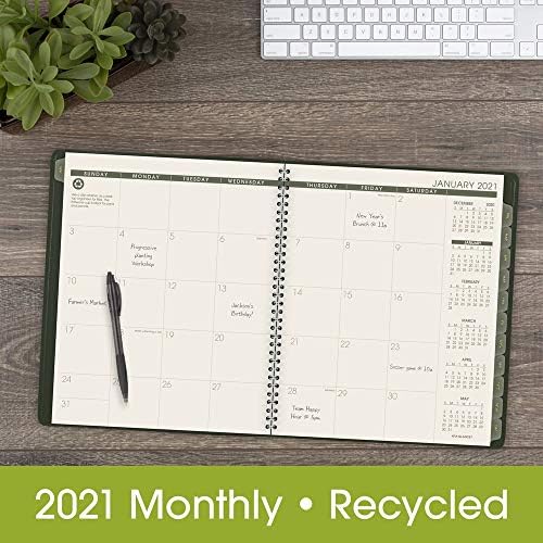 2021 Planejador mensal por uma glance, 9 x 11, grande, reciclado, verde